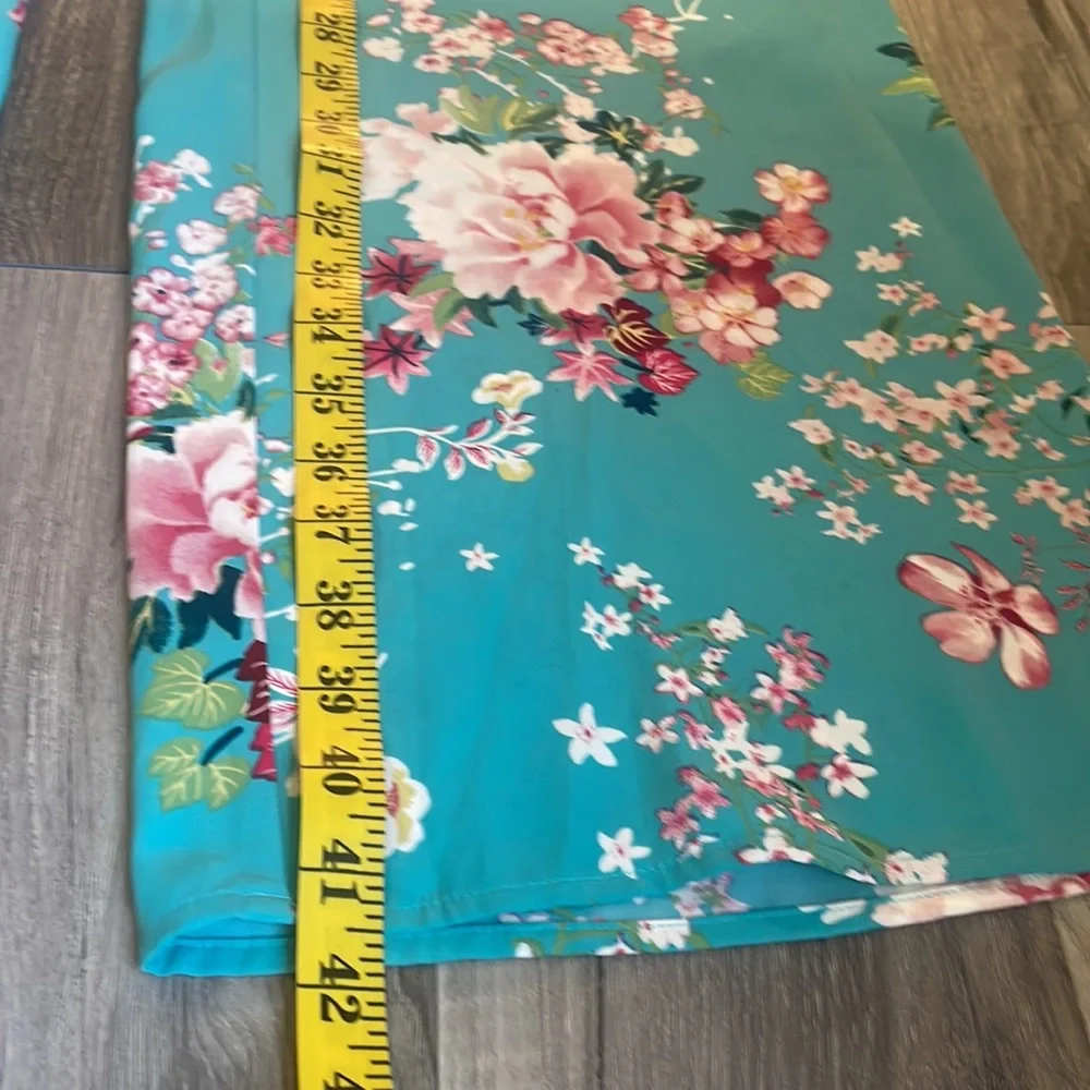 Cherry Blossom turquoise,blue Kimono high waisted wide leg pants,small,floral - Picture 9 of 13